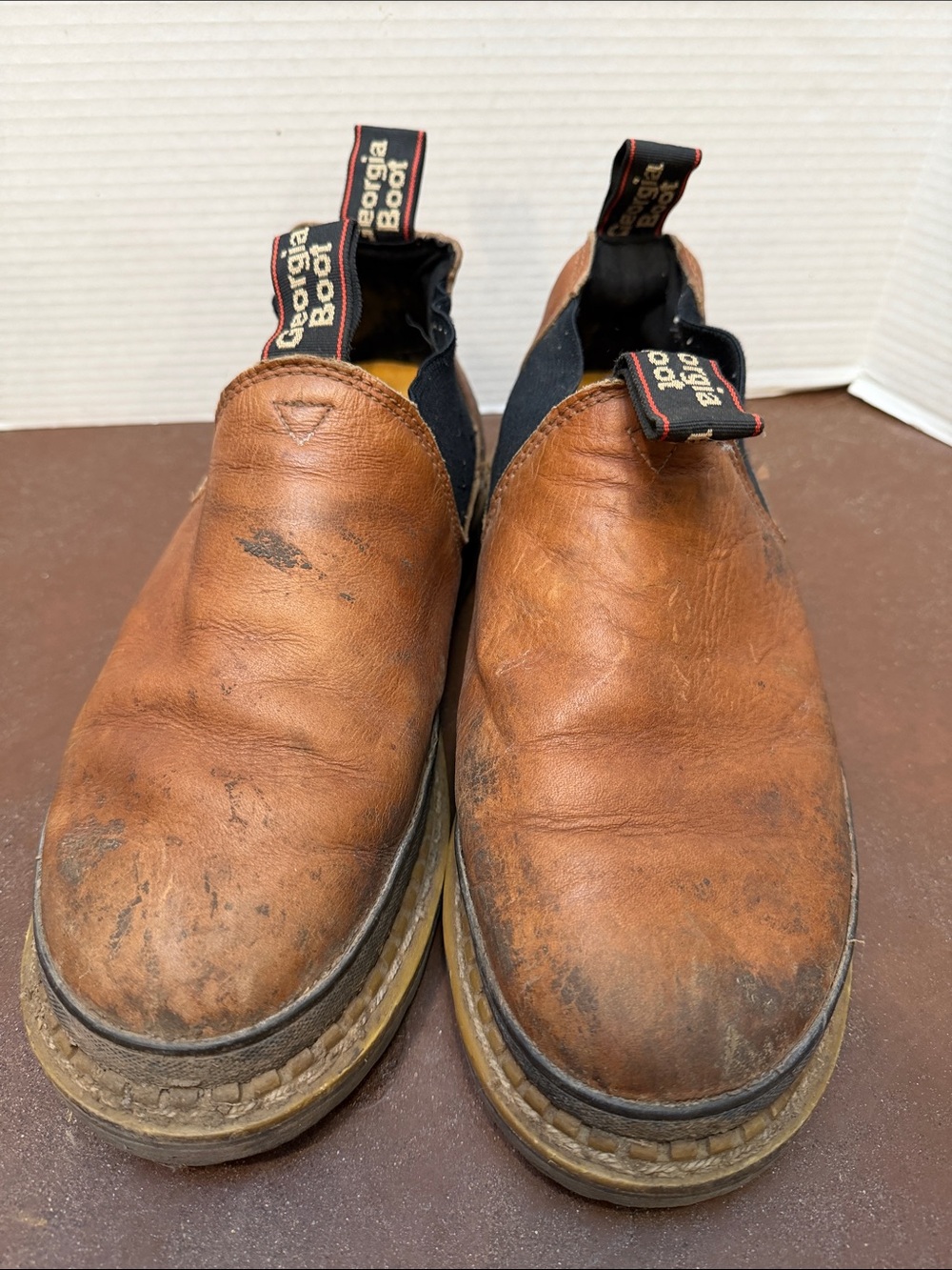 Georgia Giant Work Boots Mens 9.5M Romeo Slip On Booties Brown Leather